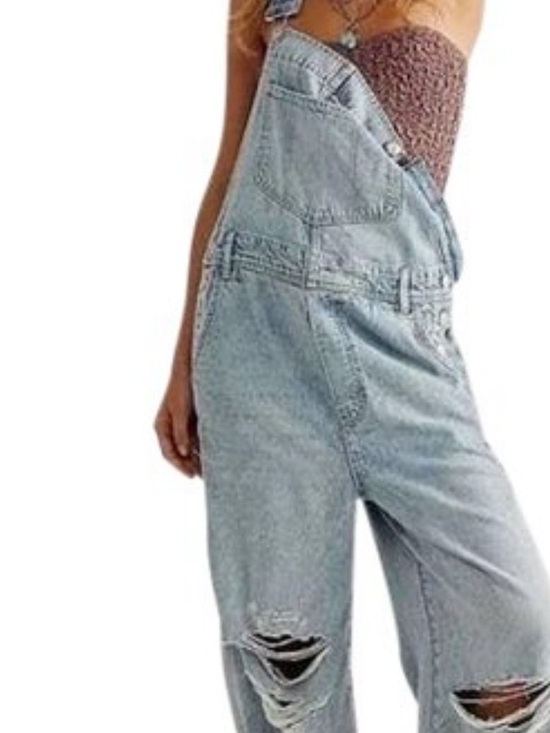 We The Free Denim - Vintage Y2K Distressed Wide Leg Denim Overalls XS Light Wash Baggy Grunge